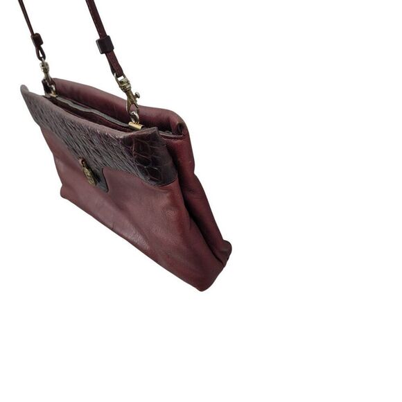 Vtg Oxblood Burgundy Wine Leather Embossed Croc Convertible Clutch Shoulder Bag - Picture 8 of 15